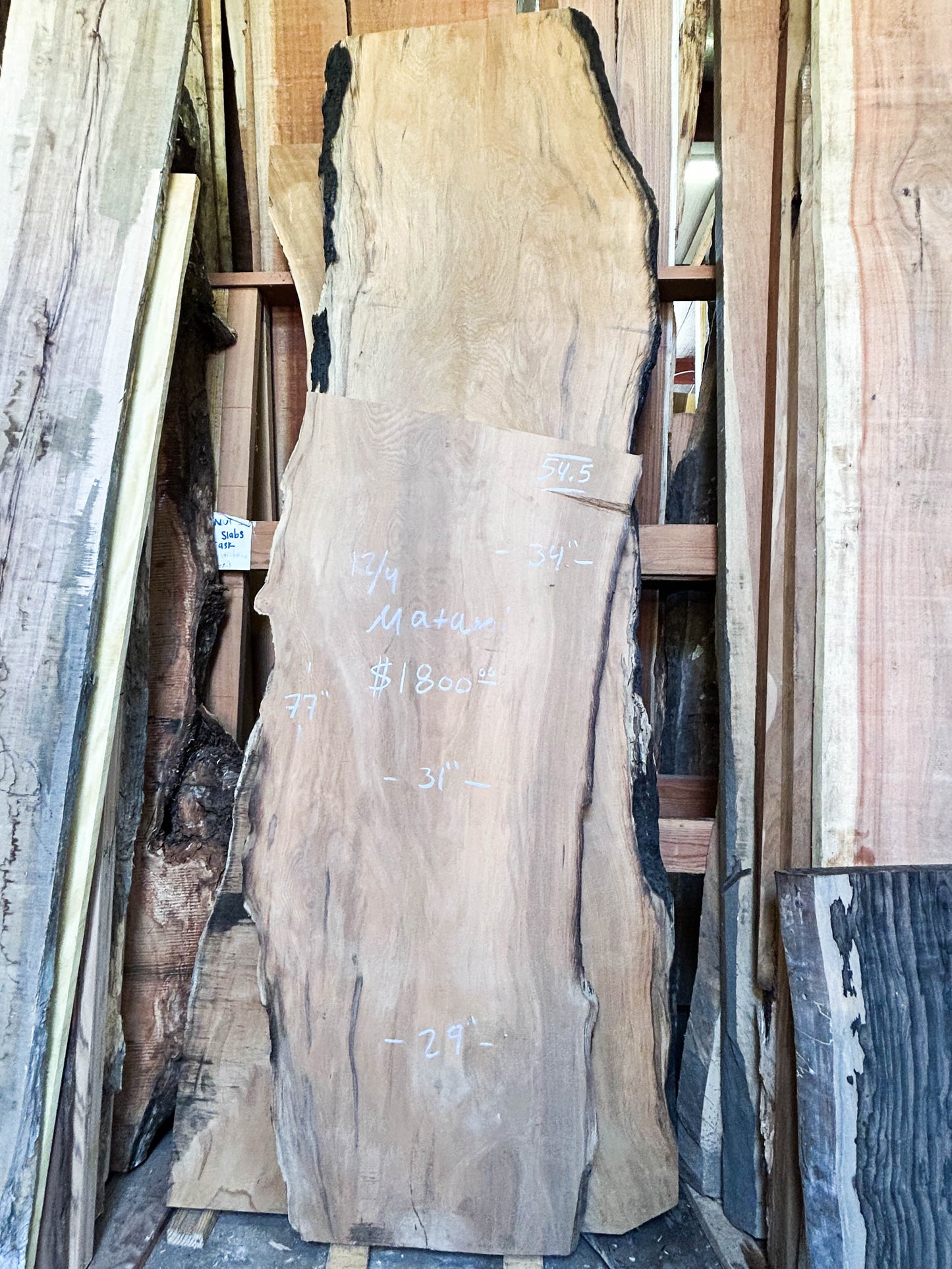Matumi, South African 12/4 Live Edge Slabs - 77"x 29-34"x3" [WE343]