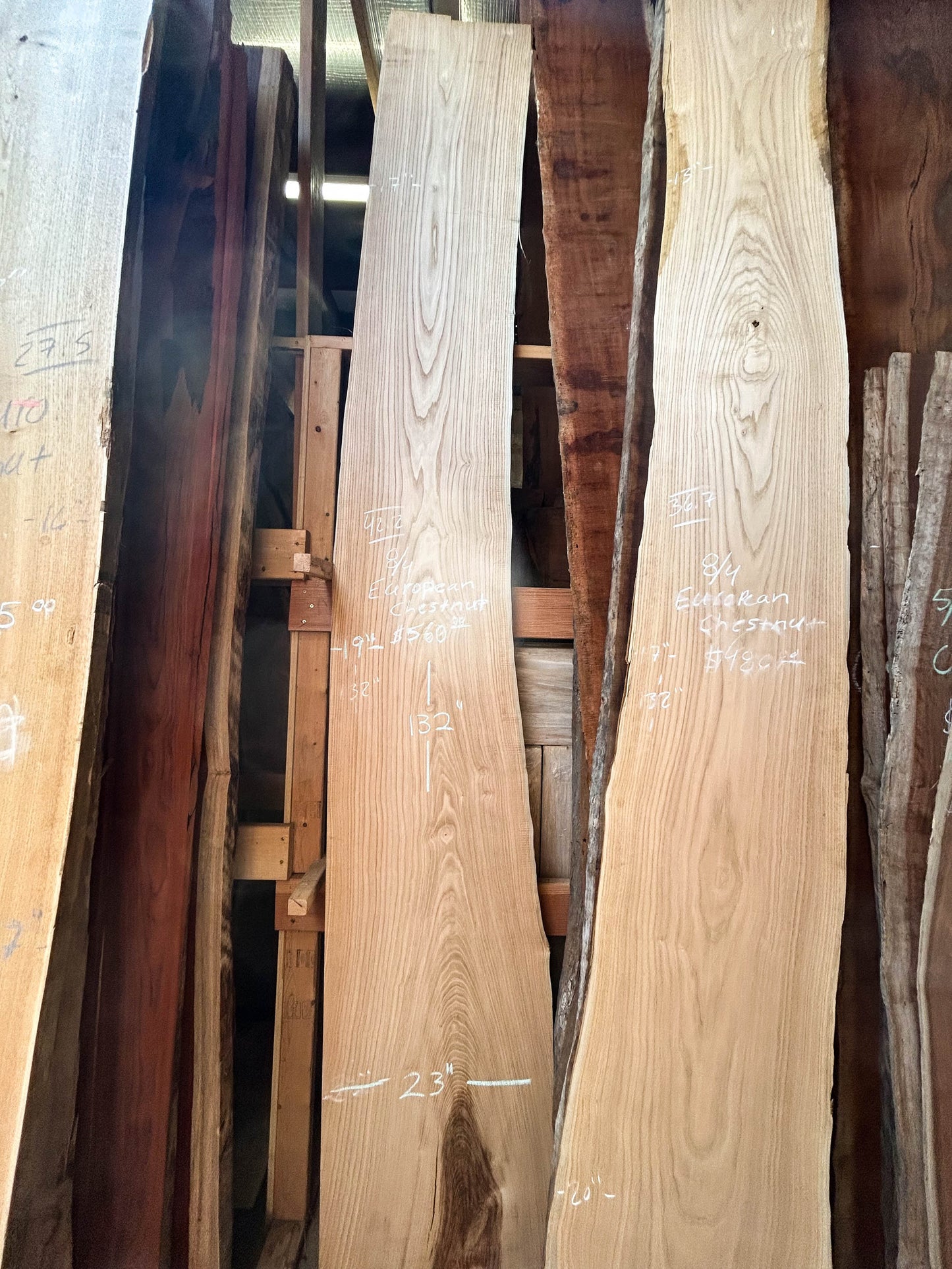 Chestnut, European 8/4 Live Edge  Slabs - 132"x 17-24" x 2" [WE344]